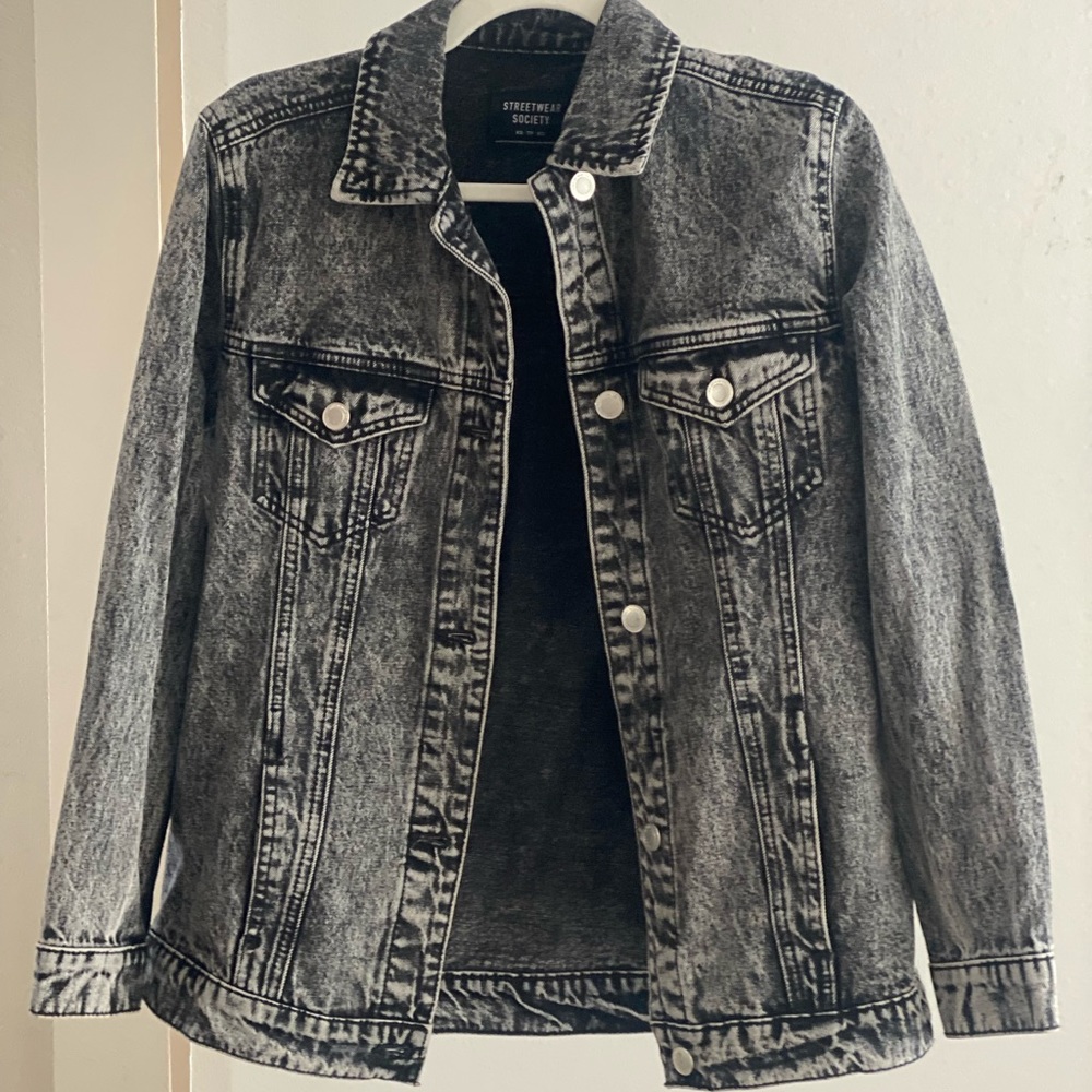 Gray Black wash denim jacket. Size XS. SWS Denim Co. Silver Buttons.
